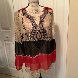 Top, Style and Company, beautiful light weight, size L, black, red, tan, used
